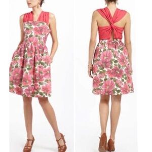 Anthropologie Electric Love Light - Pink Floral Pinwheel Vintage Vibe Dress